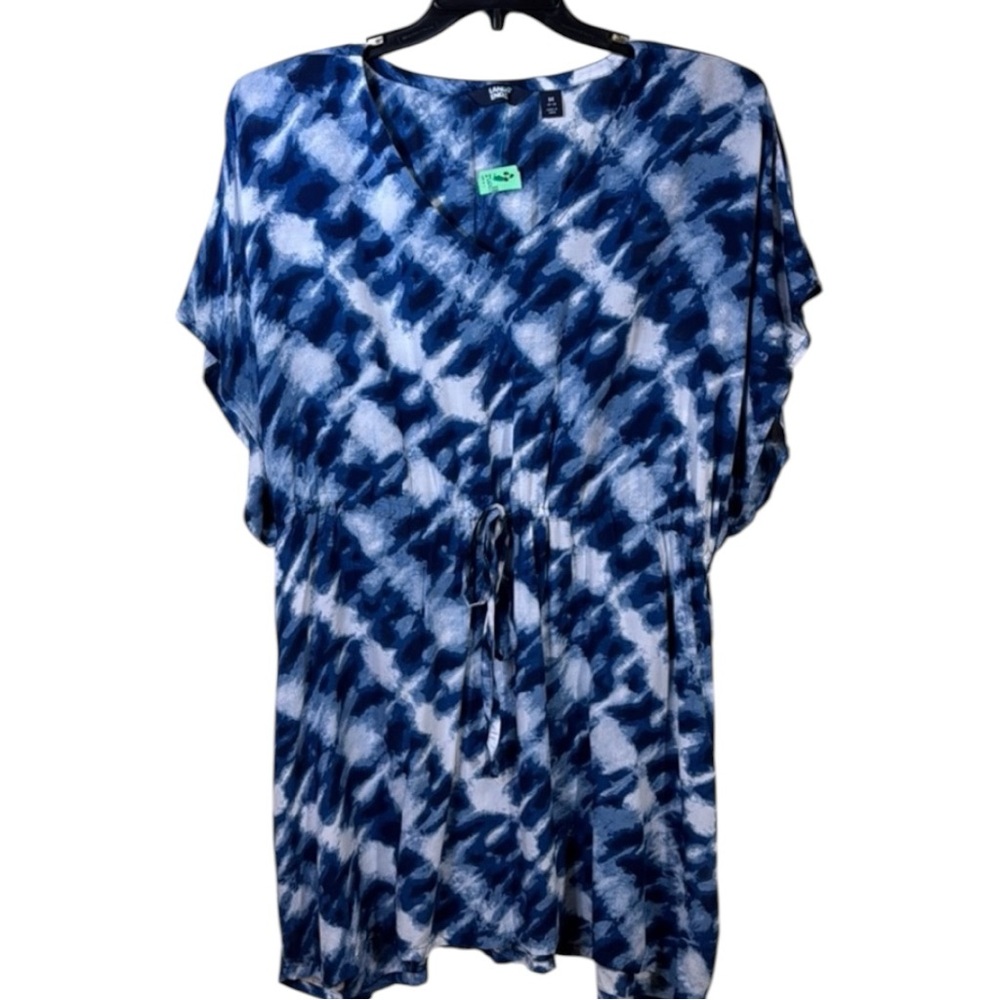 Lands’ End Cover-Up Blue Tie-Dye V-Neck Drawstring in Size: M GUC